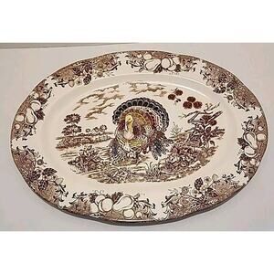 Vintage Transferware Turkey Platter 16” X 12” Plate Ceramic Serving Platter